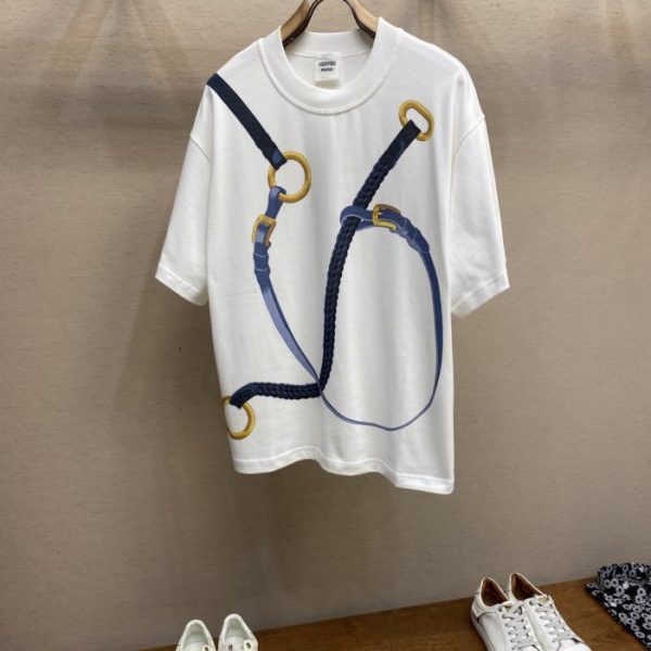 designer,replica,clothing,fake,1:1,lv,luxury,high quality Hernes Ribbon Cord OS Wide-Shoulder Drop-Shoulder Heavyweight Cotton Direct-Injection Printed Short-Sleeve T-Shirt (NTTXZ)