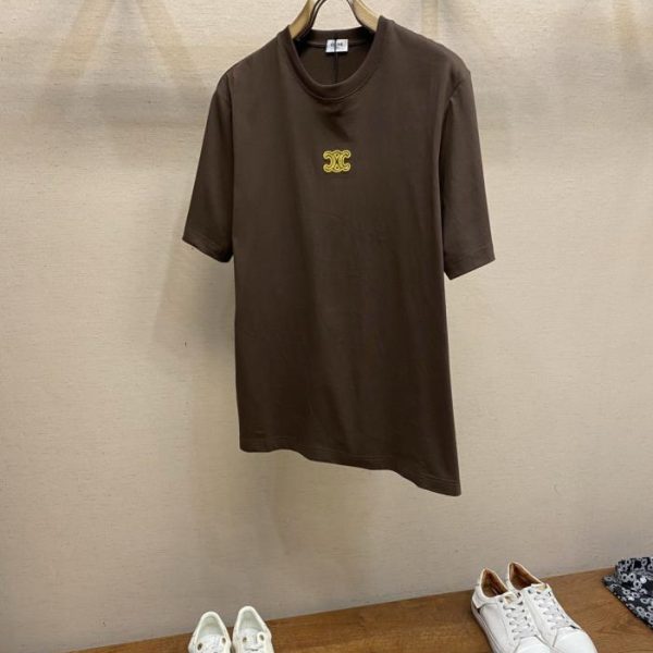 designer,replica,clothing,fake,1:1,lv,luxury,high quality Celine 100% Cotton Short-Sleeve Tee with Contrasting Embroidered Logo on the Chest, Regular Loose Fit, Unisex (0969B)