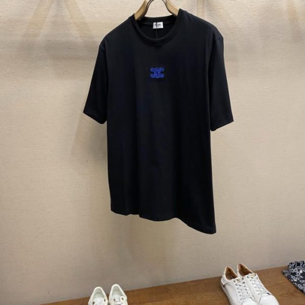 designer,replica,clothing,fake,1:1,lv,luxury,high quality Celine 100% Cotton Short-Sleeve Tee with Contrasting Embroidered Logo on the Chest, Regular Loose Fit, Unisex (91YI2)