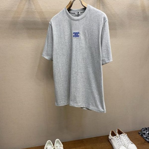 designer,replica,clothing,fake,1:1,lv,luxury,high quality Celine 100% Cotton Short-Sleeve Tee with Contrasting Embroidered Logo on the Chest, Regular Loose Fit, Unisex (D69E4)