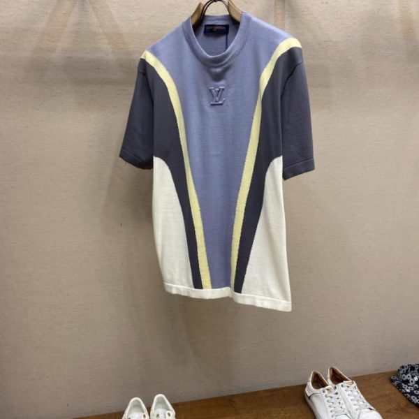 designer,replica,clothing,fake,1:1,lv,luxury,high quality LV Summer New Arrival: Color-blocked Knit T-shirt with Embossed Logo (T4QTN)