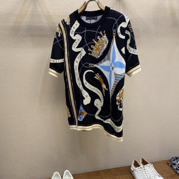 designer,replica,clothing,fake,1:1,lv,luxury,high quality LV Crown Ribbon Jacquard Knit Short-Sleeve T-Shirt (H8QW6)