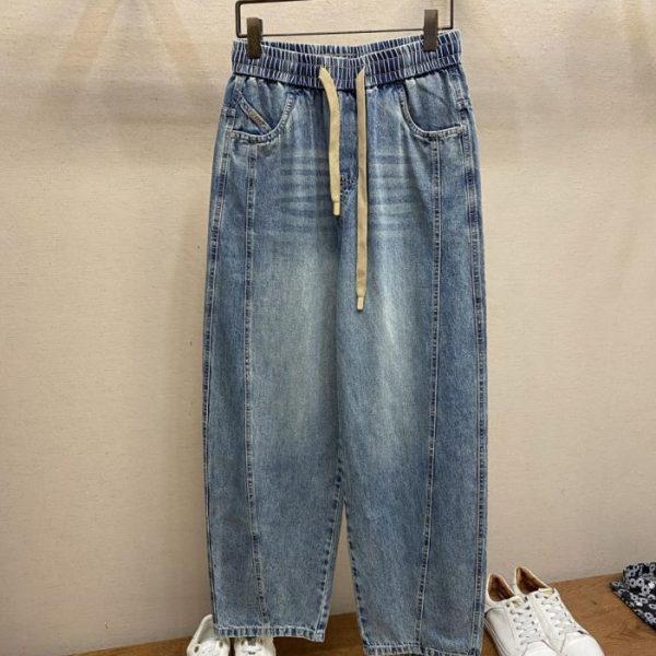 designer,replica,clothing,fake,1:1,lv,luxury,high quality BV Vintage Washed Blue Drawstring Wide-Leg Jeans (9IKGA)