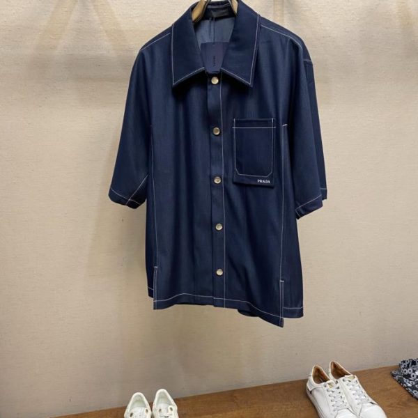 designer,replica,clothing,fake,1:1,lv,luxury,high quality Prada navy blue short-sleeved shirt (95RR1)