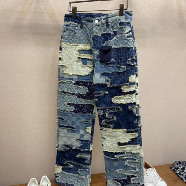 designer,replica,clothing,fake,1:1,lv,luxury,high quality LV patchwork skateboard jeans (ITLRA)