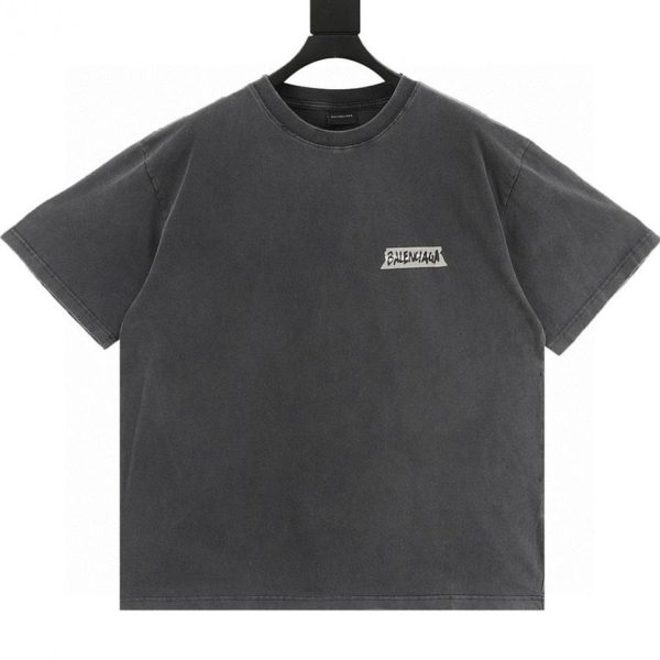designer,replica,clothing,fake,1:1,lv,luxury,high quality Balenciaga distressed print letter T-shirt with duct tape on the back (781A)