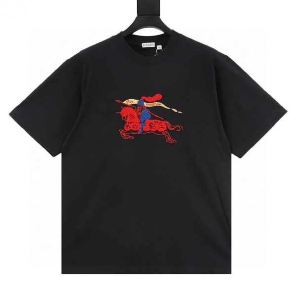 designer,replica,clothing,fake,1:1,lv,luxury,high quality Burberry flocked equestrian embroidered rider short-sleeved T-shirt (31E9)