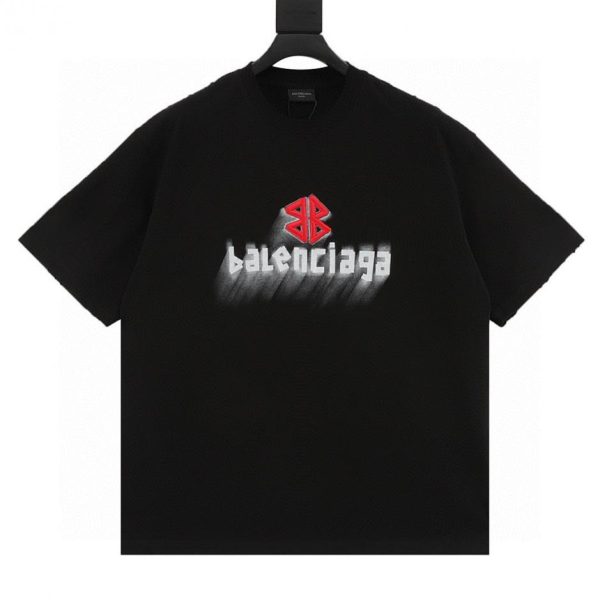 designer,replica,clothing,fake,1:1,lv,luxury,high quality BALENCIAGA Double B Embroidered and 3D Double Imprint Inkjet Logo Ripped Short-Sleeve T-Shirt (88C3)