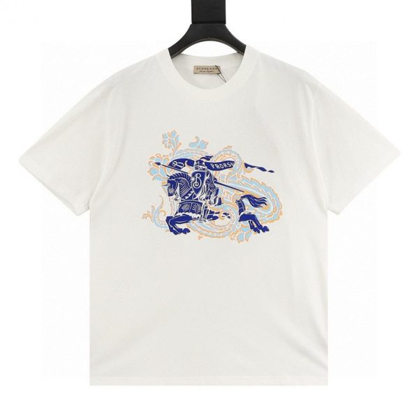designer,replica,clothing,fake,1:1,lv,luxury,high quality BURBERRY Equestrian Knight Flocked Print Short-Sleeve T-Shirt (508E)