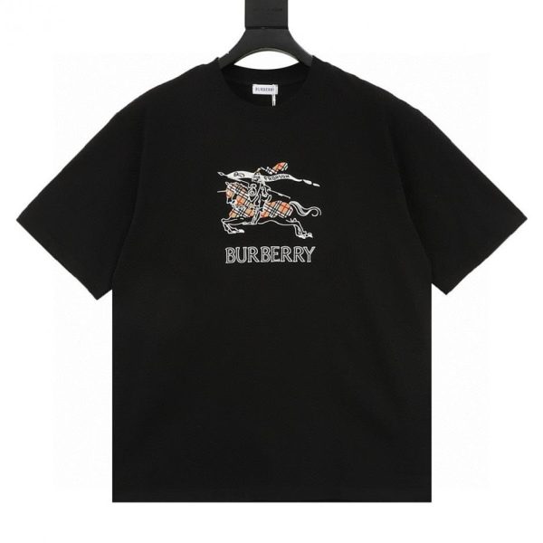 designer,replica,clothing,fake,1:1,lv,luxury,high quality BURBERRY Sketch Check Embroidered Horse Short-Sleeve T-Shirt (014B)