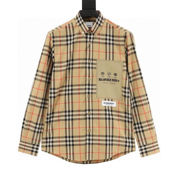 designer,replica,clothing,fake,1:1,lv,luxury,high quality BURBERRY Label Appliqué Check Cotton Long-Sleeve Shirt (21A4)