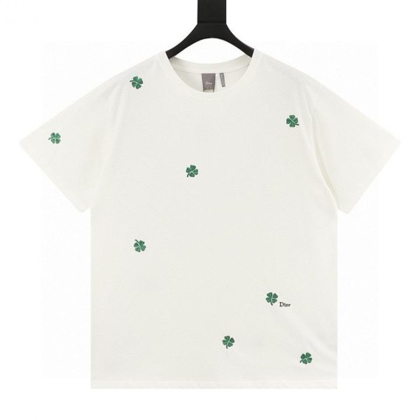 designer,replica,clothing,fake,1:1,lv,luxury,high quality DIOR all-over four-leaf clover embroidered short-sleeved T-shirt (9BB8)