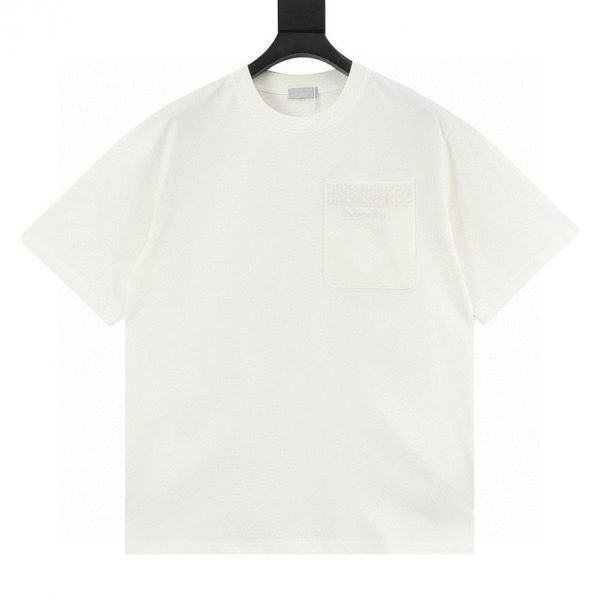 designer,replica,clothing,fake,1:1,lv,luxury,high quality DIOR Cannage Embroidered Letter Pocket Short-Sleeve T-Shirt (845C)