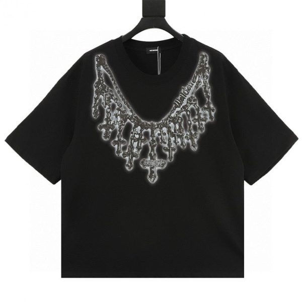 designer,replica,clothing,fake,1:1,lv,luxury,high quality WE11DONE Cross Necklace Print Short-Sleeve T-Shirt in Black and White (338E)