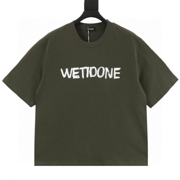 designer,replica,clothing,fake,1:1,lv,luxury,high quality WE11DONE Graffiti-style Letter Print Short-Sleeve T-Shirt in White and Gray (4005)