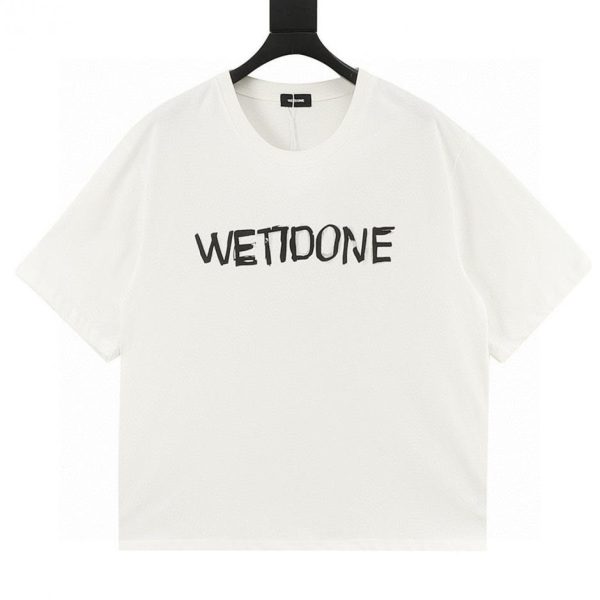 designer,replica,clothing,fake,1:1,lv,luxury,high quality WE11DONE Graffiti-Style Letter Print Short-Sleeve T-Shirt in White and Gray (F159)