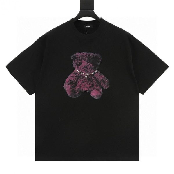 designer,replica,clothing,fake,1:1,lv,luxury,high quality WE11DONE Studded Necklace Bear Print Short-Sleeve T-Shirt in Black, White, and Gray (D8E6)