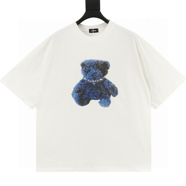designer,replica,clothing,fake,1:1,lv,luxury,high quality WE11DONE Studded Necklace Bear Print Short-Sleeve T-Shirt in Black, White, and Gray (E604)