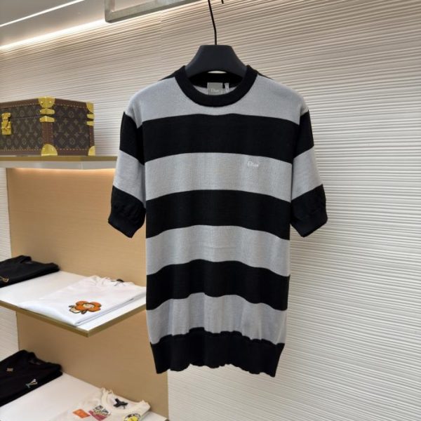 designer,replica,clothing,fake,1:1,lv,luxury,high quality Dior letter embroidered color-blocked striped knit sweater short-sleeved (D5NX5)