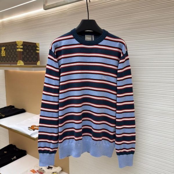 designer,replica,clothing,fake,1:1,lv,luxury,high quality Dior logo embroidered color-blocked striped long-sleeved knit sweater (I9YTN)