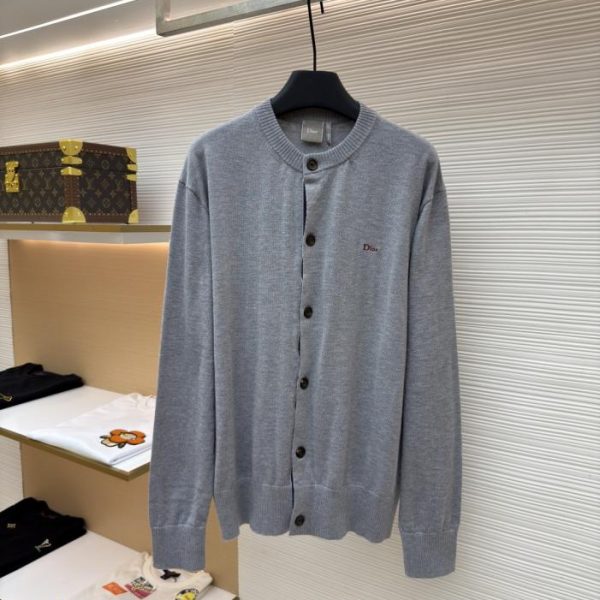 designer,replica,clothing,fake,1:1,lv,luxury,high quality Dior logo embroidered knit cardigan sweater (SFM8H)