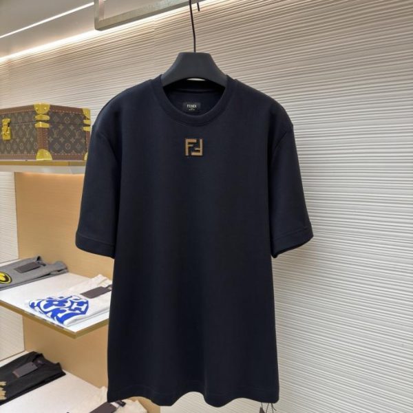 designer,replica,clothing,fake,1:1,lv,luxury,high quality Fendi double-F embroidered logo short-sleeved T-shirt (JFQWO)