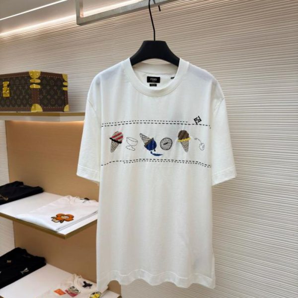 designer,replica,clothing,fake,1:1,lv,luxury,high quality Fendi Summer Multi-Colored Ice Cream Pattern Embroidered T-Shirt (NZTFL)