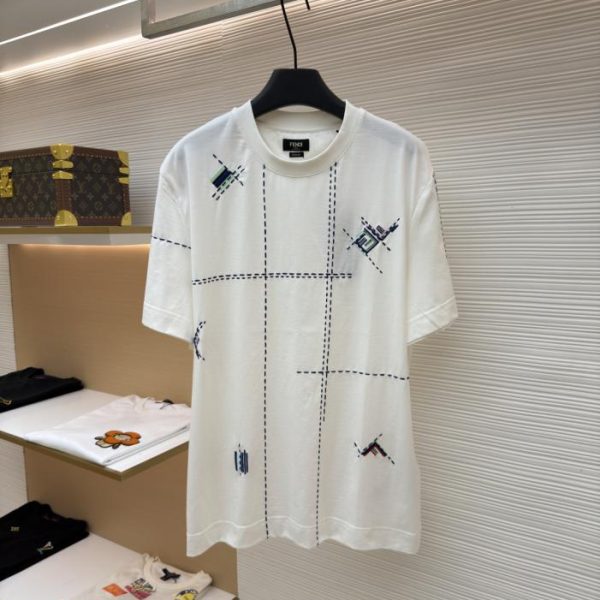 designer,replica,clothing,fake,1:1,lv,luxury,high quality Fendi crew neck short-sleeved top with embroidered seams (DAFE4)