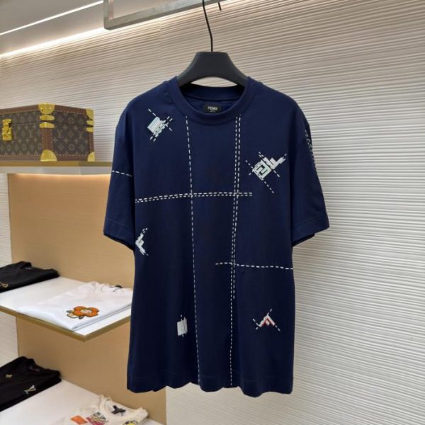 designer,replica,clothing,fake,1:1,lv,luxury,high quality Fendi crew neck short-sleeved shirt with embroidered seams (D8JWS)