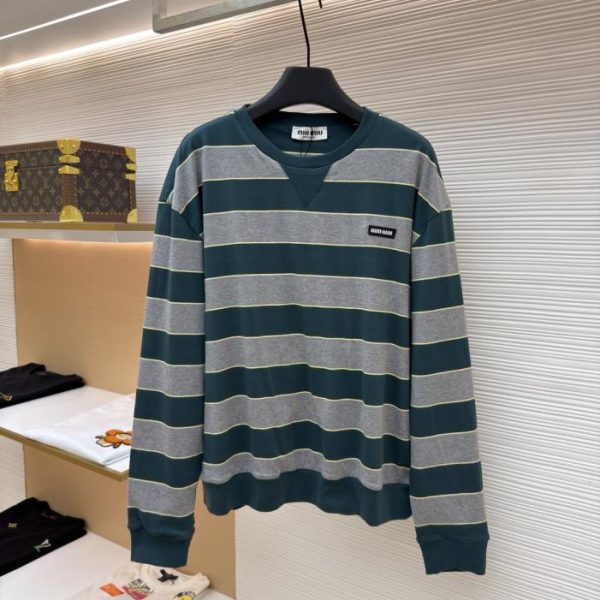 designer,replica,clothing,fake,1:1,lv,luxury,high quality MIU MIU Color Block Striped Double Layer Sweatshirt (NCCND)