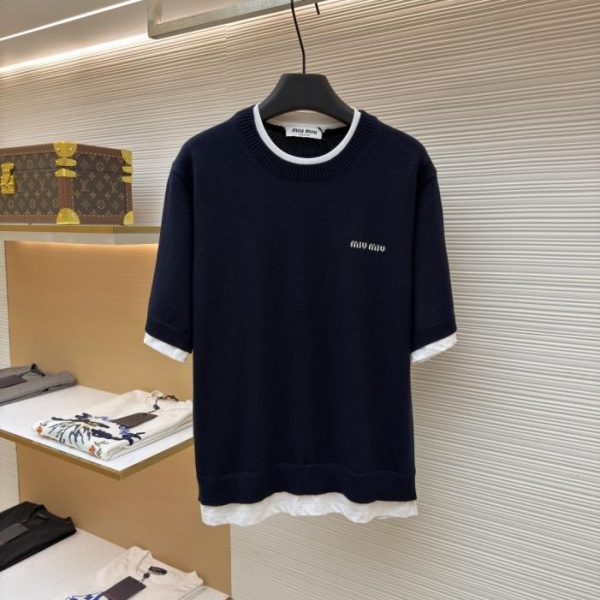 designer,replica,clothing,fake,1:1,lv,luxury,high quality MIUMIU Faux Two-Piece Patchwork Sweater (UTN2D)