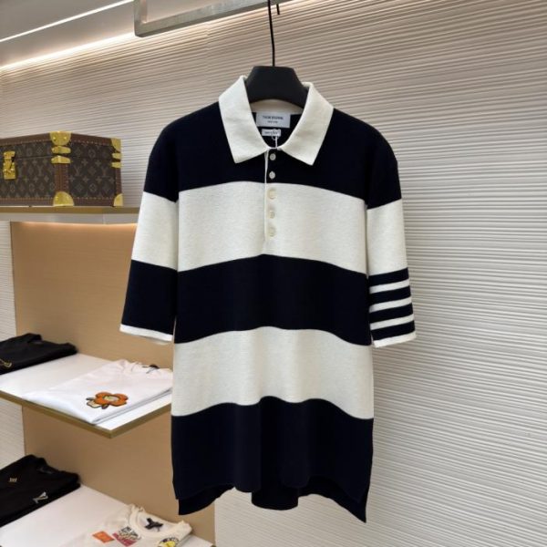 designer,replica,clothing,fake,1:1,lv,luxury,high quality THOM BROWNE POLO Wide Striped Short-Sleeve T-Shirt (916E8)