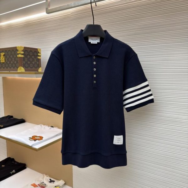 designer,replica,clothing,fake,1:1,lv,luxury,high quality THOM BROWNE Waffle Knit Polo Shirt (GY6A4)