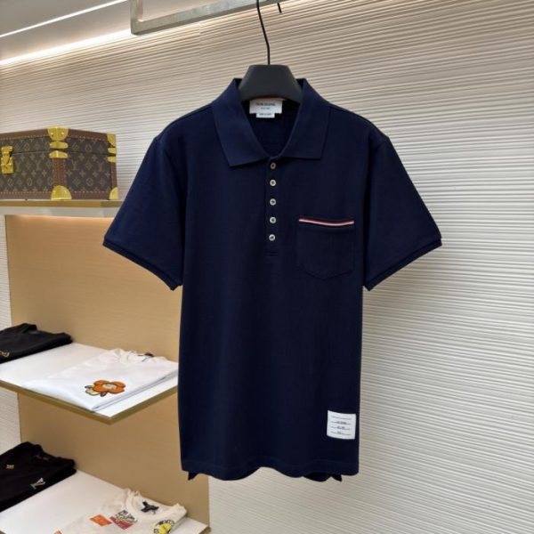 designer,replica,clothing,fake,1:1,lv,luxury,high quality THOM BROWNE Pocket and Slit Hem Polo Shirt (6RBOZ)