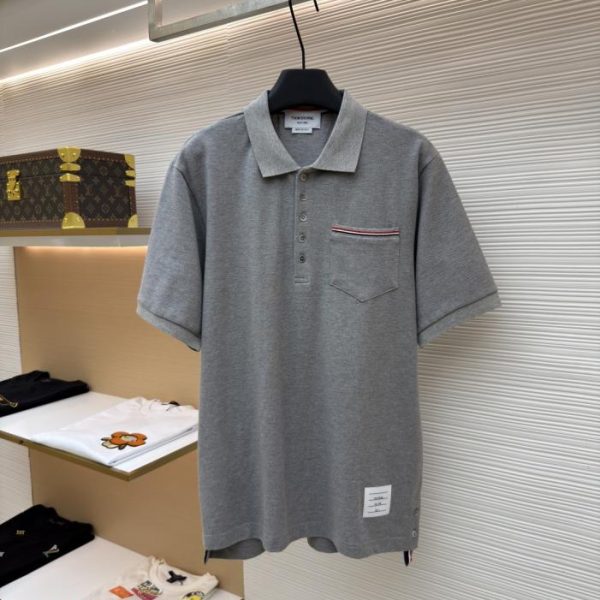 designer,replica,clothing,fake,1:1,lv,luxury,high quality THOM BROWNE Pocket and Slit Hem Polo Shirt (73E7J)