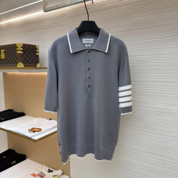 designer,replica,clothing,fake,1:1,lv,luxury,high quality THOM BROWNE Four-Striped Polo Shirt, Short-Sleeve, Silk (ZY3H1)