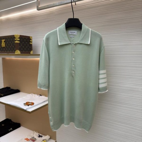 designer,replica,clothing,fake,1:1,lv,luxury,high quality THOM BROWNE Four-Striped Polo Shirt, Short-Sleeve, Silk (T7XTR)