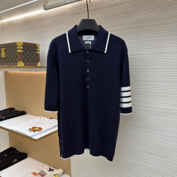 designer,replica,clothing,fake,1:1,lv,luxury,high quality THOM BROWNE four-striped polo shirt, short-sleeved in mulberry silk (2459V)