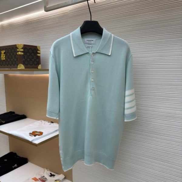 designer,replica,clothing,fake,1:1,lv,luxury,high quality THOM BROWNE four-striped polo shirt, short-sleeved in mulberry silk (H66J7)