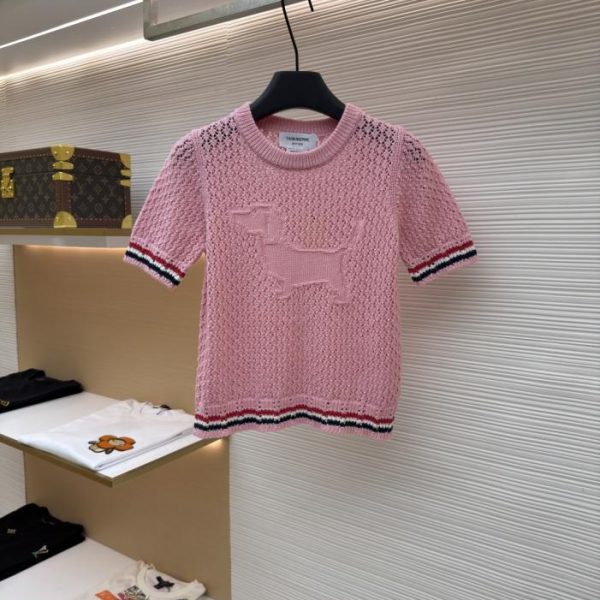 designer,replica,clothing,fake,1:1,lv,luxury,high quality THOM BROWNE Striped Openwork Knit Pullover Crew Neck Short Sleeve [Women’s Clothing] (NJ810)