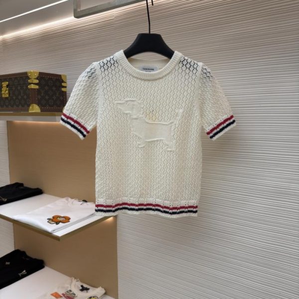 designer,replica,clothing,fake,1:1,lv,luxury,high quality THOM BROWNE Striped Openwork Knit Pullover Crew Neck Short-Sleeve Top [Women’s] (BSFD4)