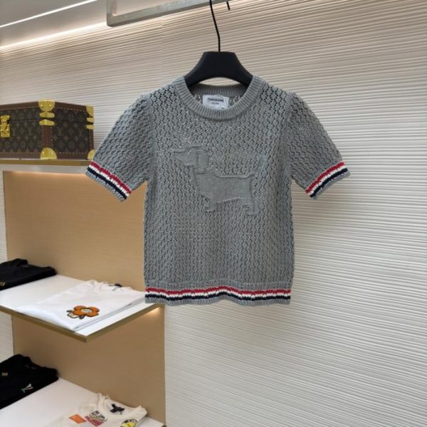 designer,replica,clothing,fake,1:1,lv,luxury,high quality THOM BROWNE Striped Openwork Knit Pullover Crew Neck Short-Sleeve [Women’s] (73GGC)