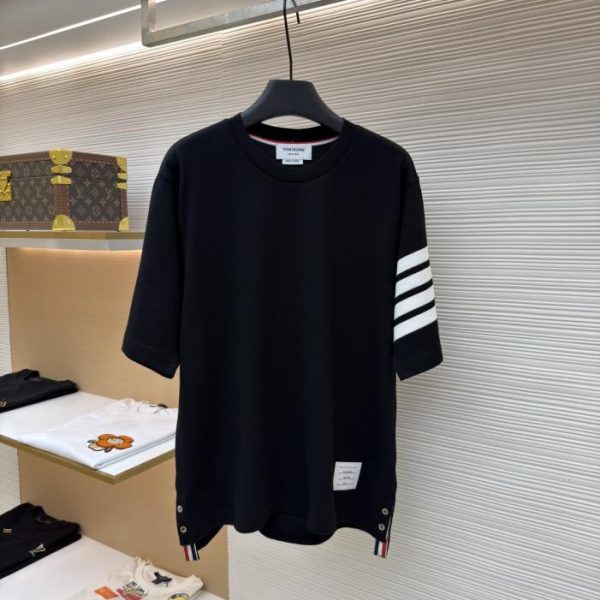 designer,replica,clothing,fake,1:1,lv,luxury,high quality THOM BROWNE Piqué Cotton Knit Short-Sleeve T-Shirt (9HV1C)