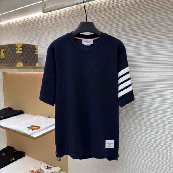 designer,replica,clothing,fake,1:1,lv,luxury,high quality THOM BROWNE Piqué Cotton Knit Short-Sleeve T-Shirt (E7H72)
