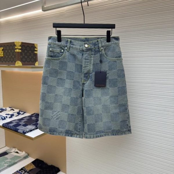 designer,replica,clothing,fake,1:1,lv,luxury,high quality LOUIS VUITTON checkered denim shorts (7ZK3Z)