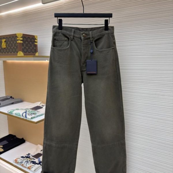 designer,replica,clothing,fake,1:1,lv,luxury,high quality LOUIS VUITTON monogram jacquard military green beaded canvas rolled-up trousers (F9Q52)