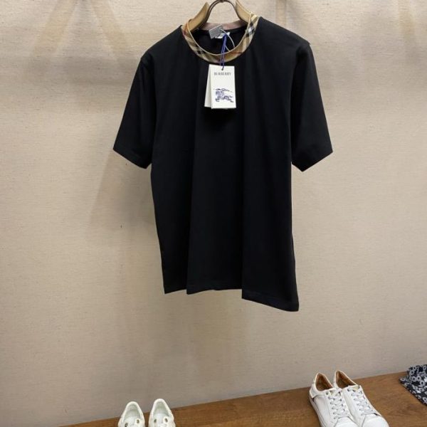designer,replica,clothing,fake,1:1,lv,luxury,high quality Burberry crew neck cotton T-shirt with check trim (23OCO)