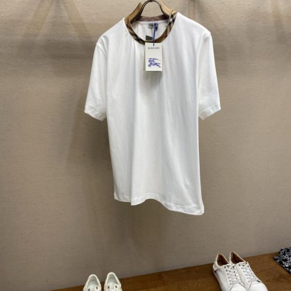 designer,replica,clothing,fake,1:1,lv,luxury,high quality Burberry crew neck cotton T-shirt with check trim (JYLVE)