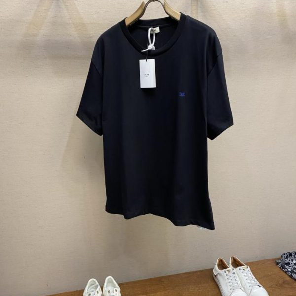 designer,replica,clothing,fake,1:1,lv,luxury,high quality Celine Crew Neck Embroidered Cotton Knit Loose Short Sleeve T-Shirt (ATQL4)