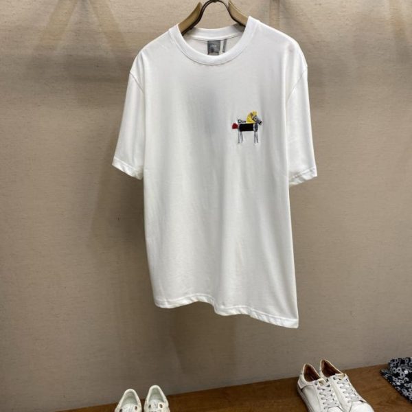 designer,replica,clothing,fake,1:1,lv,luxury,high quality Dior Cotton Plain Knit Crew Neck Short-Sleeve T-Shirt with Pony Embroidery (E38RA)